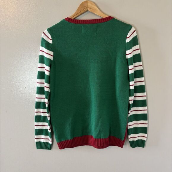 Ugly Christmas Sweater Pug Dog Green Red Stripe Pullover Sz Medium - Picture 4 of 5